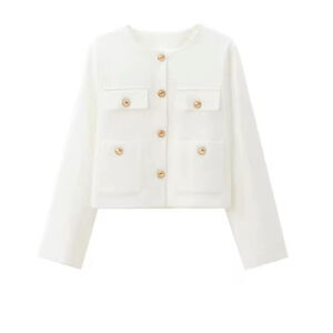 Elegant White Boxy Cropped Blazer Peaofblrd Jacket L‎ White-PTP 19in